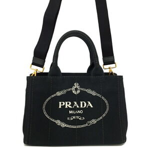Prada Canapa Tote canvas handbag top handles 2way Black